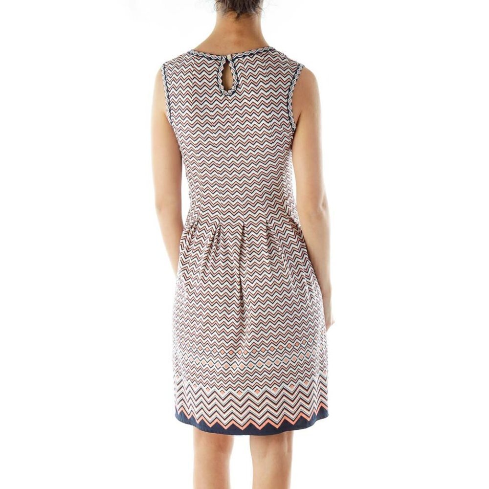 Max Studio Navy Pink White Chevron Day Dress - Picture 2 of 3